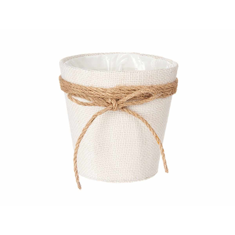 POT DE FLEURS TOILE AVEC RUBAN 12,5X12CM BLANC 