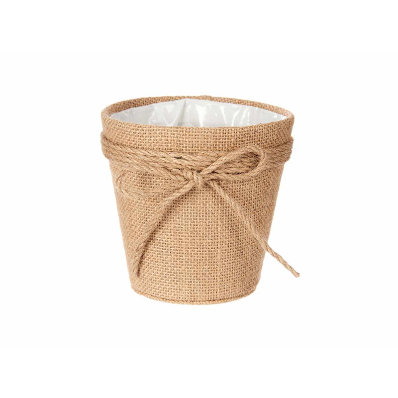 POT DE FLEURS TOILE AVEC RUBAN 12,5X12CM MARRON 