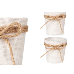 10X10CM WHITE FABRIC FLOWER POT WITH BOW 