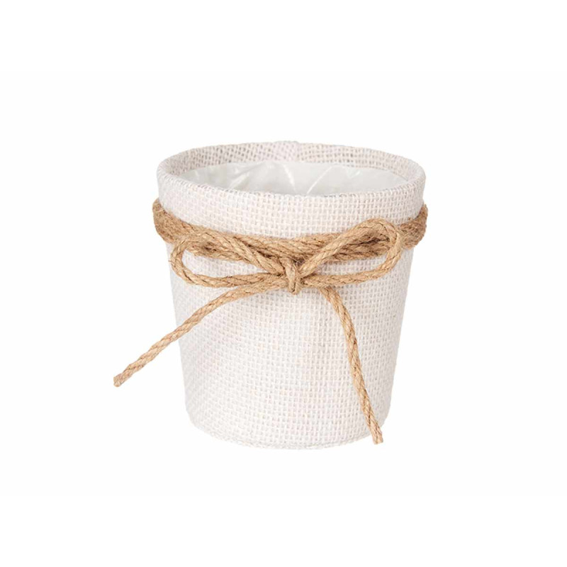 10X10CM WHITE FABRIC FLOWER POT WITH BOW 