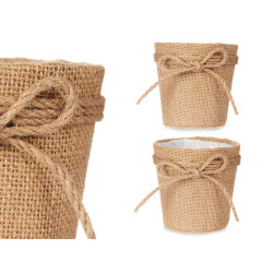 10X10CM BROWN FABRIC FLOWER POT WITH BOW 