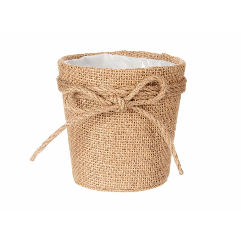 10X10CM BROWN FABRIC FLOWER POT WITH BOW 