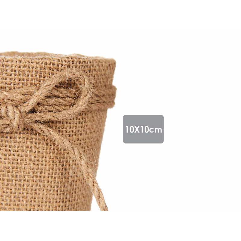 10X10CM BROWN FABRIC FLOWER POT WITH BOW 