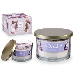 BOUGIE VERRE AC COUVERCLE DORE LIN BLANC