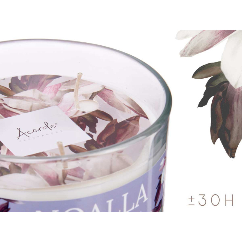 BOUGIE VERRE AC COUVERCLE DORE LIN BLANC