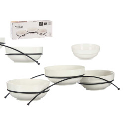 SET 3 350ML ROUND WHITE PORCELAIN BOWLS WITH STAND