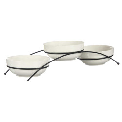 SET 3 350ML ROUND WHITE PORCELAIN BOWLS WITH STAND