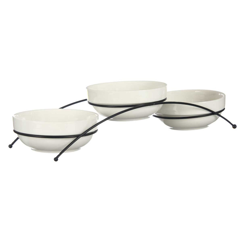 SET 3 350ML ROUND WHITE PORCELAIN BOWLS WITH STAND