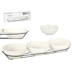 SET 3 350ML WHITE PORCELAIN BOWLS WITH STAND