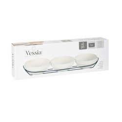 SET 3 350ML WHITE PORCELAIN BOWLS WITH STAND