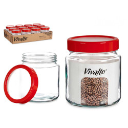 FRASCO VIDRO 1L TRANSPARENTE TAMPA VERMELHA