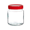 1L TRANSPARENT GLASS JAR RED LID