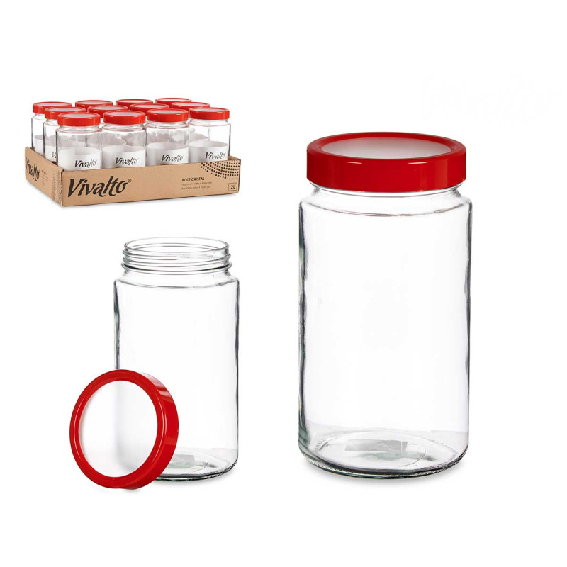 2L TRANSPARENT GLASS JAR RED LID 