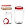 2L TRANSPARENT GLASS JAR RED LID 