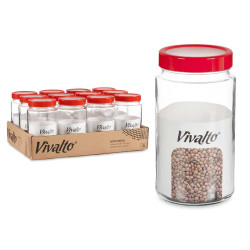 2L TRANSPARENT GLASS JAR RED LID 
