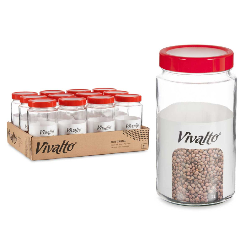 FRASCO VIDRO 2L TRANSPARENTE TAMPA VERMELHA