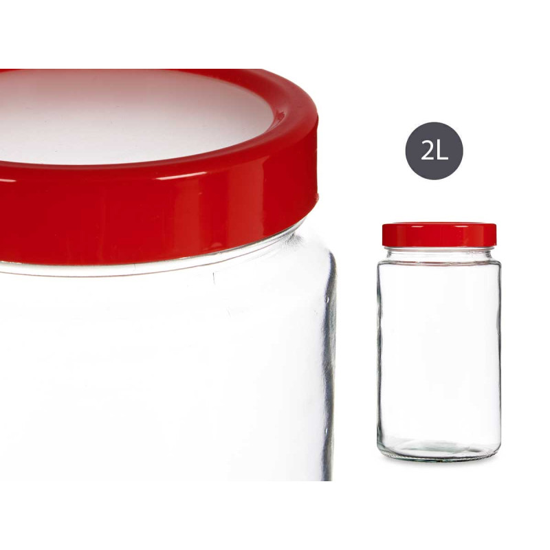 FRASCO VIDRO 2L TRANSPARENTE TAMPA VERMELHA