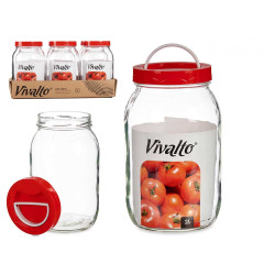 2L GLASS JAR WITH RED LID AND HANDLE 