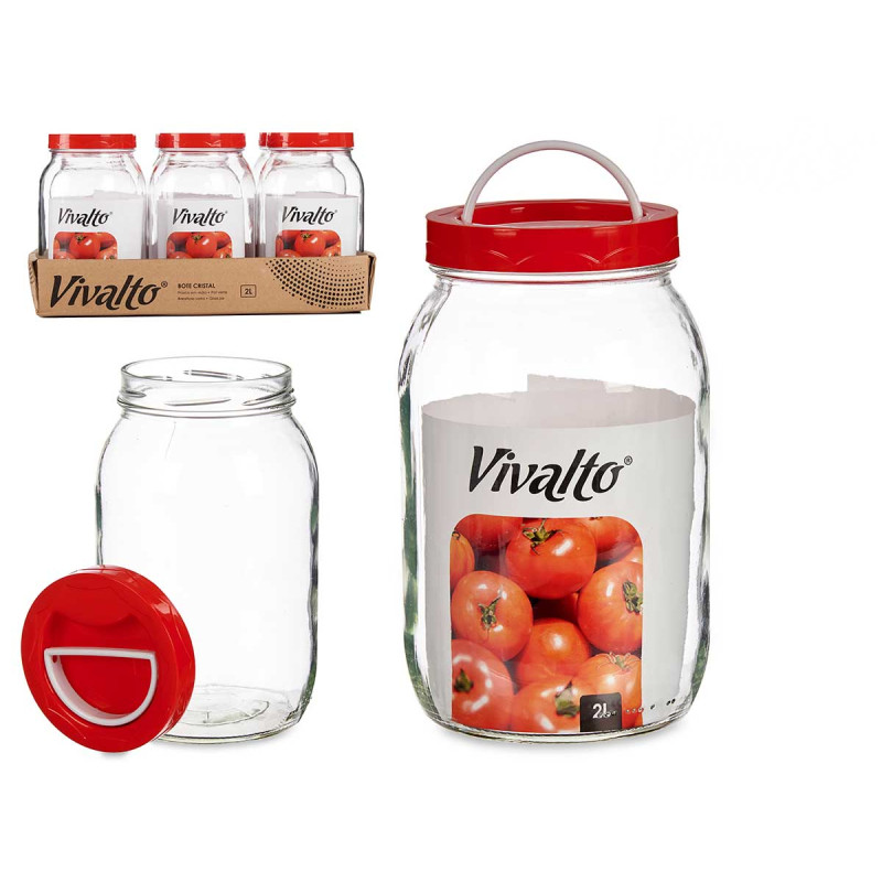 BARATTOLO DI VETRO 2L COPERCHIO ROSSO MANICO
