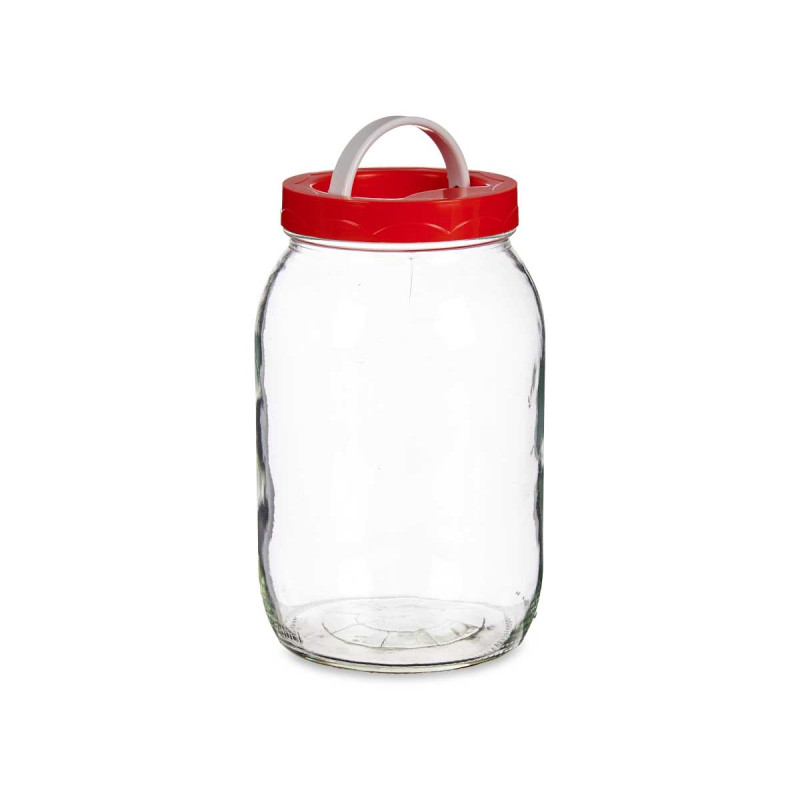 2L GLASS JAR WITH RED LID AND HANDLE 
