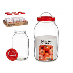 3L GLASS JAR WITH RED LID AND HANDLE 