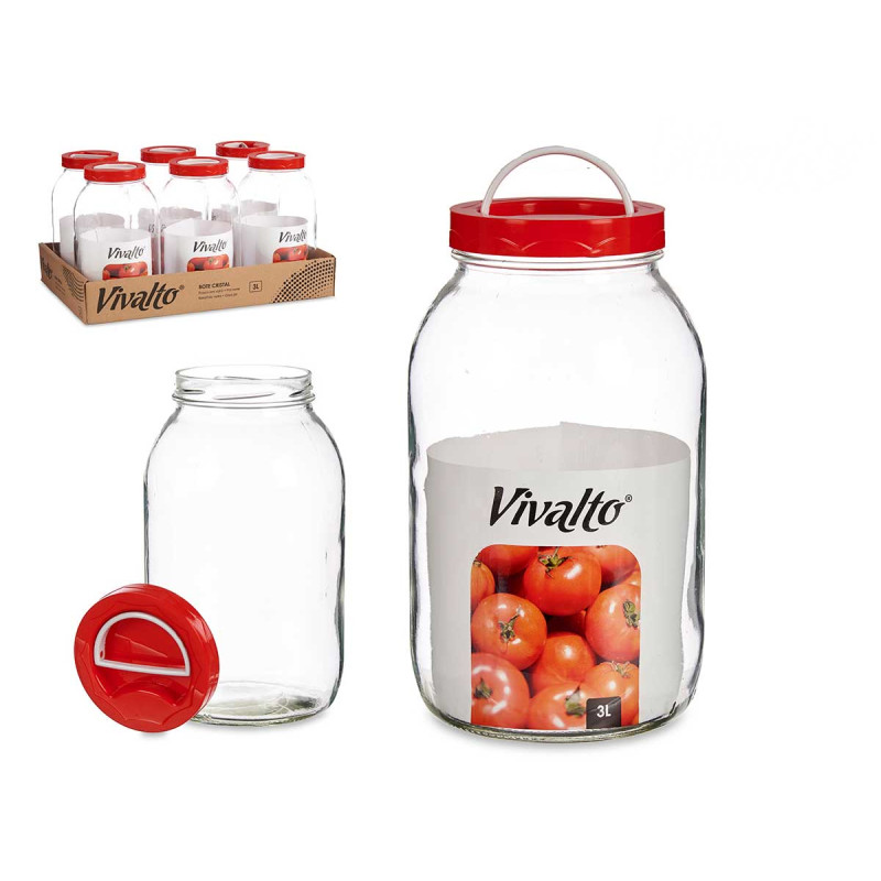 3L GLASS JAR WITH RED LID AND HANDLE 