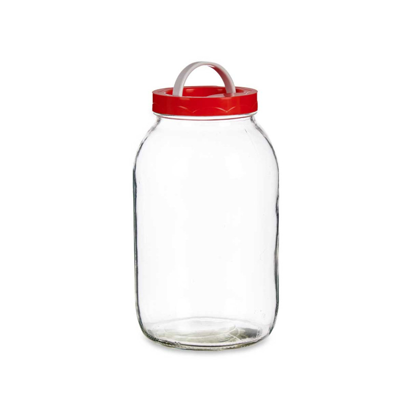 3L GLASS JAR WITH RED LID AND HANDLE 
