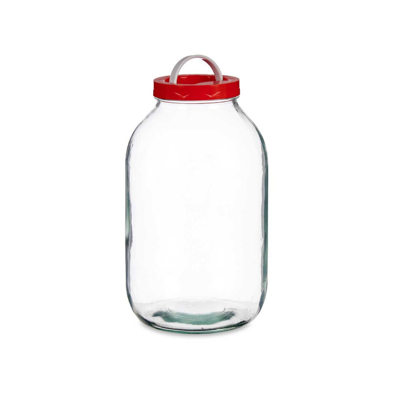 5L GLASS JAR WITH RED LID AND HANDLE 