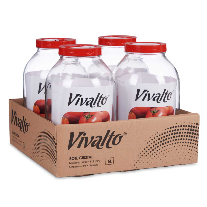 5L GLASS JAR WITH RED LID AND HANDLE 