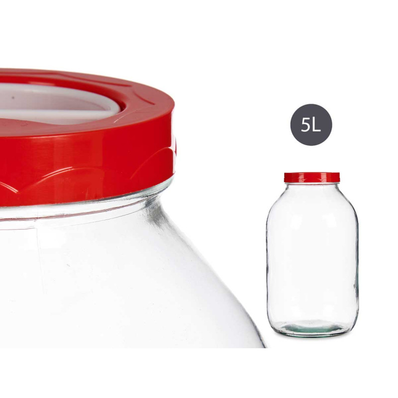 5L GLASS JAR WITH RED LID AND HANDLE 