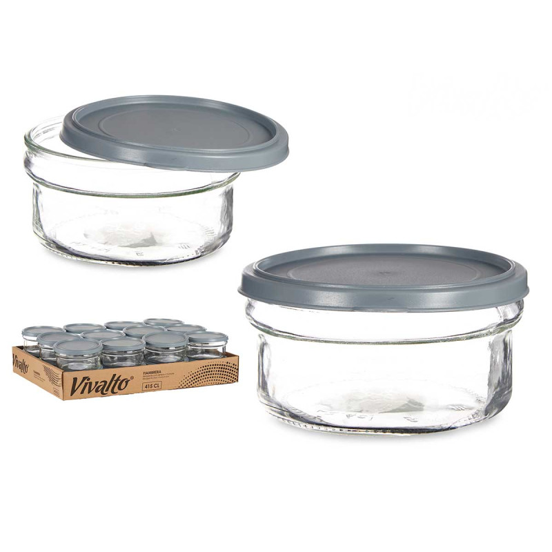 RECIPIENTE VIDRO REDONDO 415ML CINZENTO  