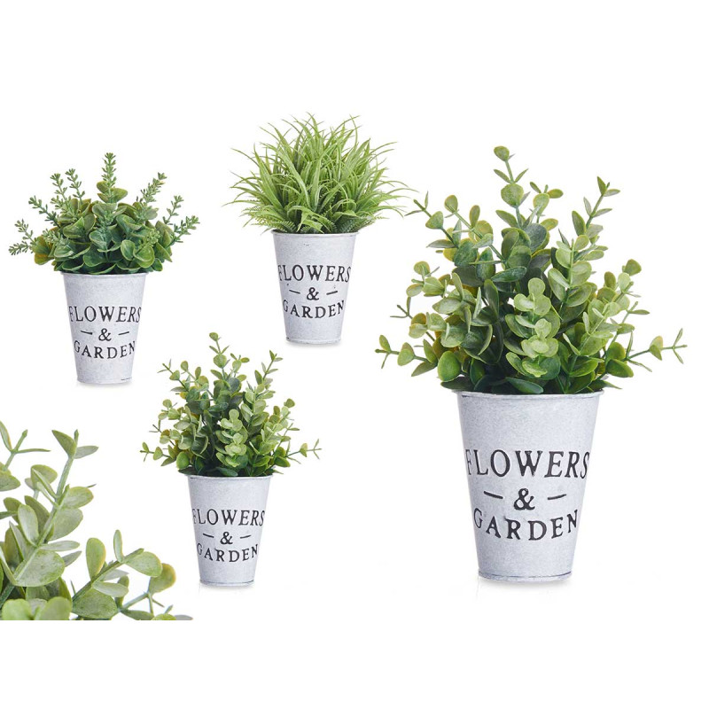 VASO METAL C PLANTAS VERDES 23CM SORT 3