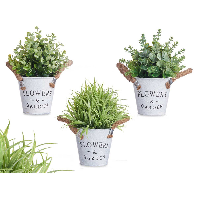 VASO METAL C PLANTAS VERDES 24CM SORT 3