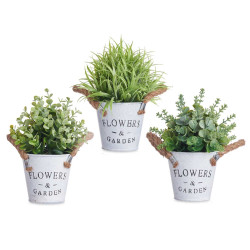 VASO METAL C PLANTAS VERDES 24CM SORT 3