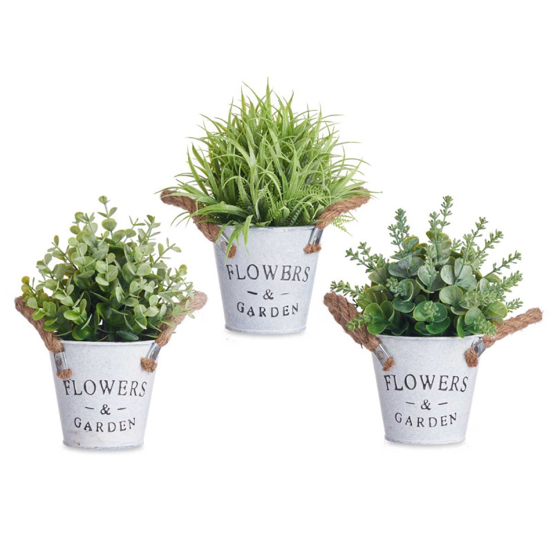 PLANTE FLEUR VERTE VIEILLIE POT MÉTAL 24CM ASSORT3