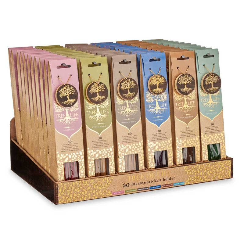 30 INCENSE STICKS WOODEN HOLDER ASSORT 6