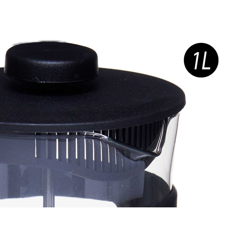 PLASTIC GLASS TEAPOT WITH PLUNGER 1L
