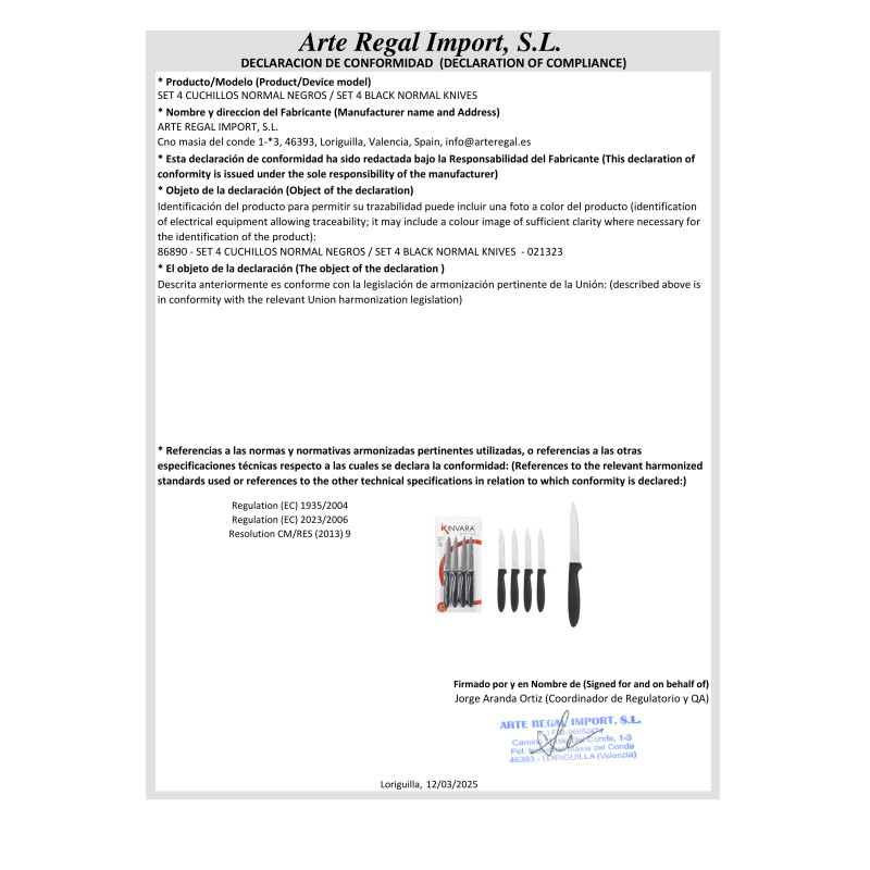 SET 4 COUTEAUX NORMAUX NOIRS