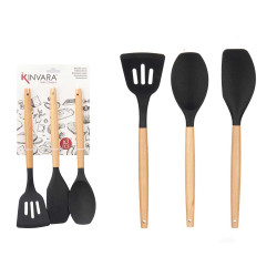 SET 3 PZS PALAS COCINA SILICONA MADERA NEGRO