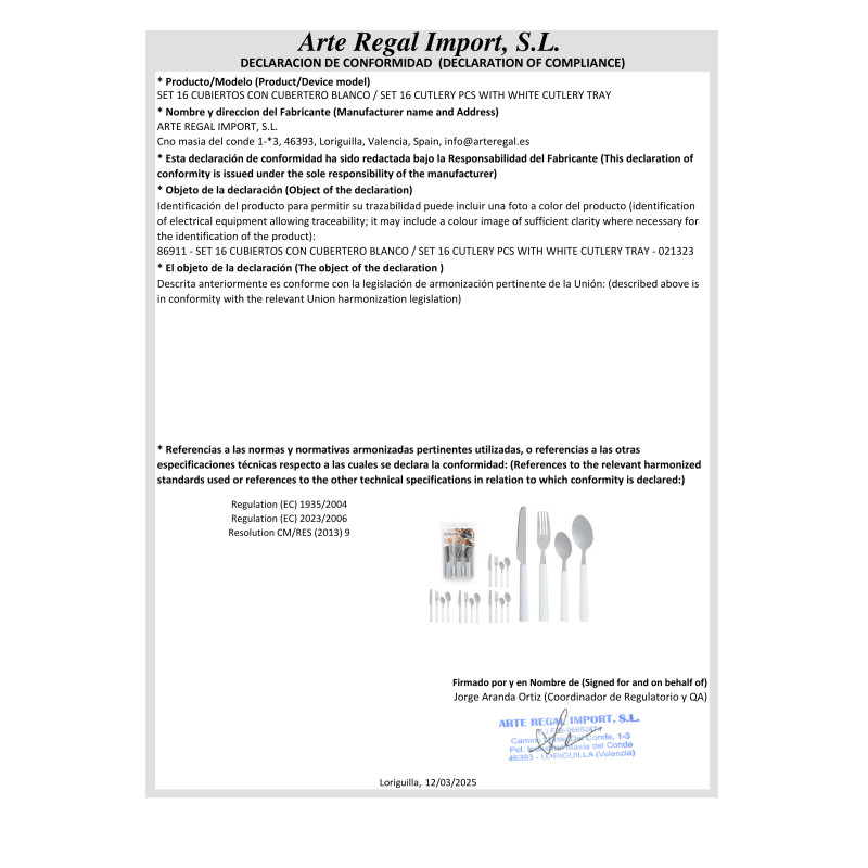 SET 16 POSATE CON PORTAPOSATE BIANCO