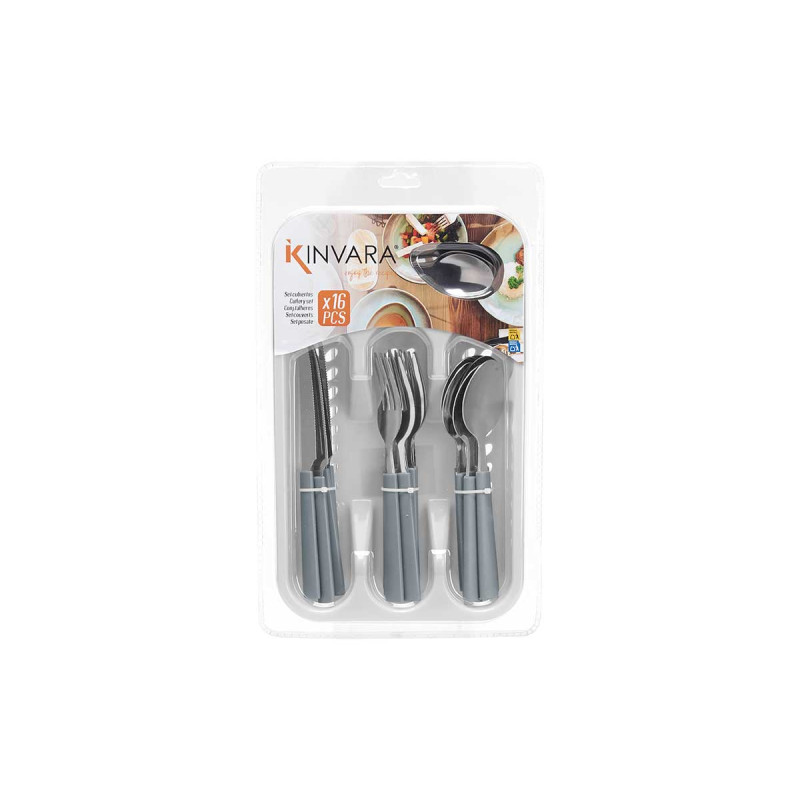 SET 16 PCS COUVERTS AVEC PORTE-COUVERTS GRIS