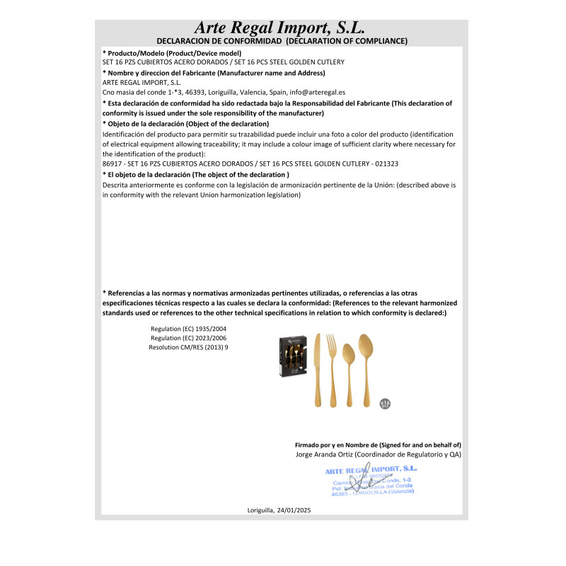 SET 16 PEZZI POSATE DORATE
