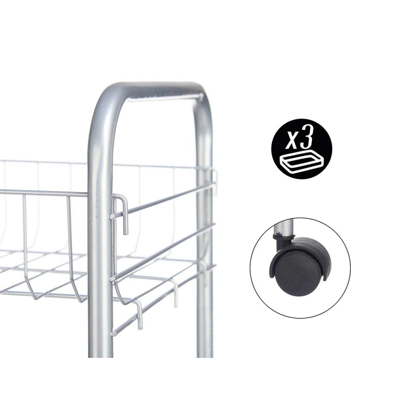 CARRELLO 3 PIANI METALLICO CON RUOTE