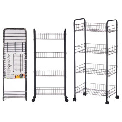 CARRINHO COZINHA 4 NIVEIS METALICO PRETO COM RODAS
