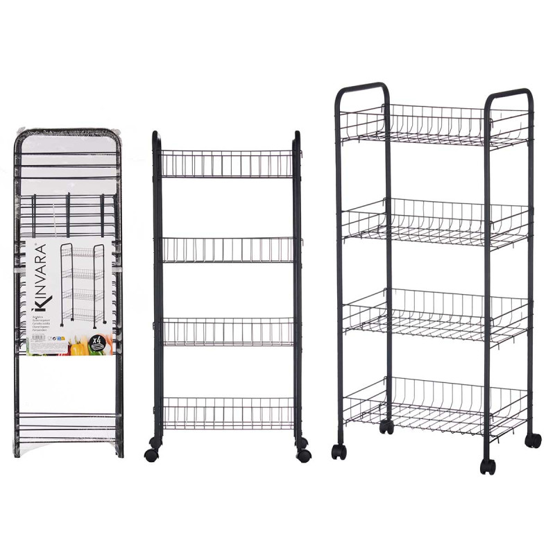 CARRINHO COZINHA 4 NIVEIS METALICO PRETO COM RODAS