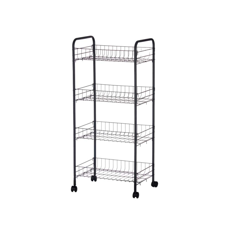 CARRINHO COZINHA 4 NIVEIS METALICO PRETO COM RODAS