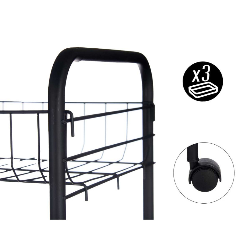 CARRINHO COZINHA 4 NIVEIS METALICO PRETO COM RODAS