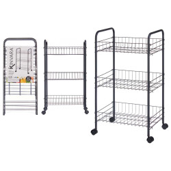 CARRINHO COZINHA 3 NIVEIS METALICO PRETO COM RODAS