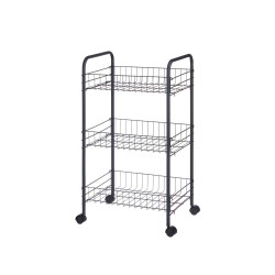 CARRINHO COZINHA 3 NIVEIS METALICO PRETO COM RODAS