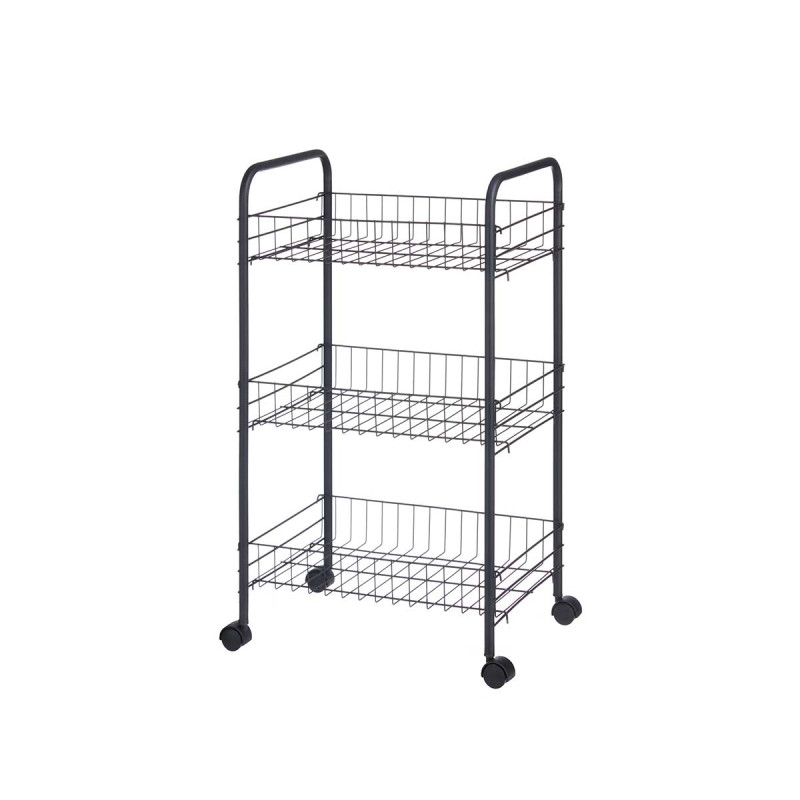 CARRINHO COZINHA 3 NIVEIS METALICO PRETO COM RODAS